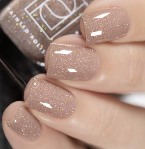 Taupe Shimmer Nails, Gel Nails For Pale Hands, Opaque Shimmer Nails, New Glitter Nails, Nail Champagne Color, Fall Bridesmaid Nail Ideas, Sparkly Cream Nails, Nails For Wine Color Dress, Shimmer Fall Nails