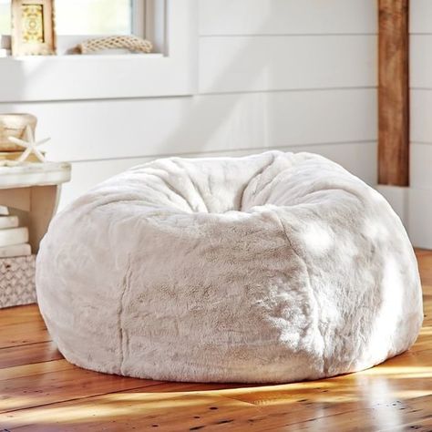 21 Furniture Pieces Perfect For Small Spaces White Bean Bag Chair, White Bean Bag, Pink Office Chair, Wooden Office Chair, Faux Fur Bean Bag, Fur Bean Bag, Blue Chair, White Bean, Bag Chair