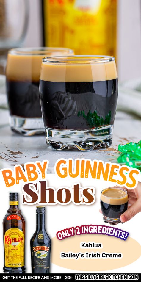 Baby Guiness, Baby Guinness, Kahlua Drinks, Shooter Recipes, Baileys Coffee, Beer Shot, Baileys Irish, Easy Drink Recipes, Shot Recipes