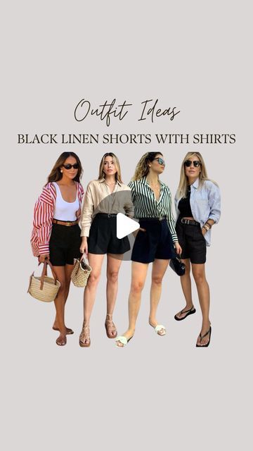 Outfit Ideas With Black Shorts, Black Linen Shorts Outfit, Alchemist Outfit, Linen Shorts Outfit, Black Linen Shorts, Shorts Outfits Women, Black Linen, Linen Shorts, Outfits Ideas