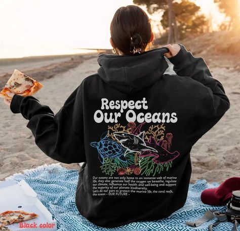 Respect Our Oceans Manga Hoodie Women Unisex Oversized Long Sleeves Sweatshirts Shark Save The Ocean Save The Turtles, Save The Ocean, Trending T Shirts, Shark Hoodie, The Turtles, Ocean Conservation, Marine Animals, Animal Tshirt, Marine Life