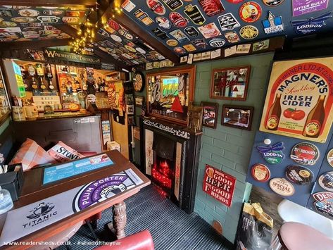 The Winchester, Pub/Entertainment, Staffordshire owned by Andrew Tittensor #pubshed | #shedoftheyear | Readersheds Pub Interior Ideas, Uni Decor, Home Pub Ideas, Garage Pub, Shed Bar, Garden Pub, Cool Sheds, Pub Ideas, Pub Shed