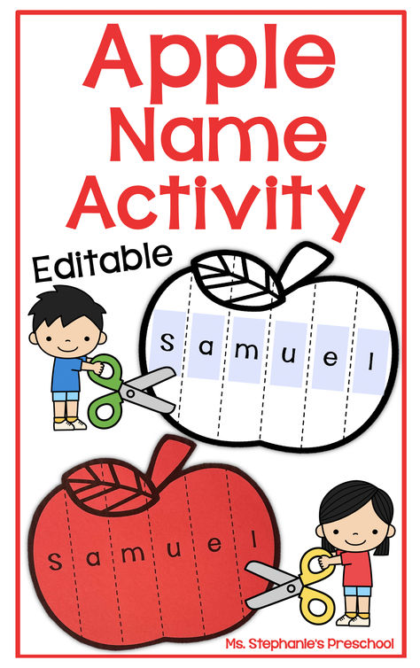 Editable Apple Name and Scissor Craft Activity Preschool Fall Activities Art, Prek Fun Activities, Pre K Morning Activities, Kindergarten Class Theme Ideas, Preschool Fall Arts And Crafts, September Name Craft, Apple Shape Activities Preschool, September Theme Crafts For Kids, Apple Name Activities Preschool