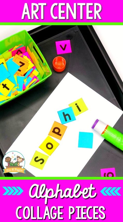 Free printable Alphabet Squares for Gluing in the Art Center #preschool #prek #teachers Preschool Art Center, Letters For Preschool, Art Center Preschool, Writing Center Preschool, Preschool Language Arts, Name Activities Preschool, Preschool Names, Pre K Pages, Preschool Language