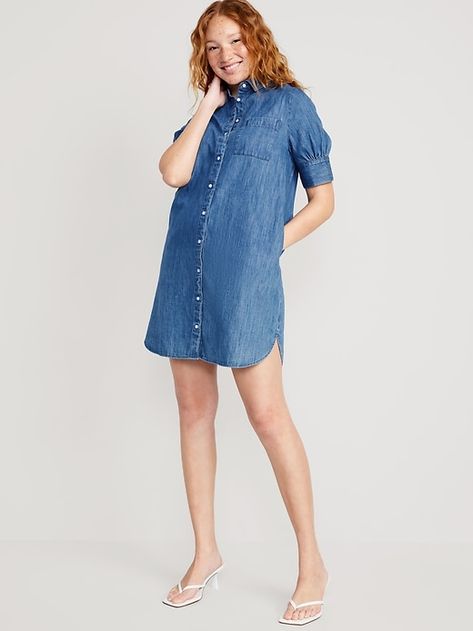 Short-Sleeve Jean Shirt Dress | Old Navy Jeans Dress Outfit, Jean Shirt Dress, Shirt Dress For Women, Spring Summer Capsule Wardrobe, Navy Shirt Dress, Jean Shirt, Dress Denim, Summer Capsule Wardrobe, Short Sleeve Dress Shirt