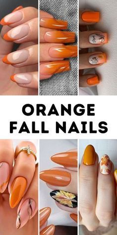 Burnt Orange Nails Fall, Orange Nails Fall, Burnt Orange Nails, Bright Orange Nails, Orange Ombre Nails, Oval Acrylic Nails, Orange Nail Art, Oval Nails Designs, Orange Nail Designs