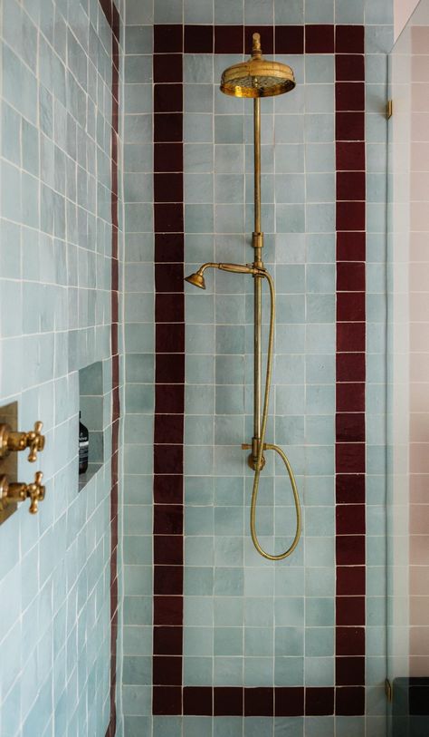 Red Zellige Tile, Bad Inspiration, Shower Inspiration, Zellige Tile, Kitchen Design Trends, Tile Inspiration, Bathroom Inspo, Family Bathroom, Bathroom Renos