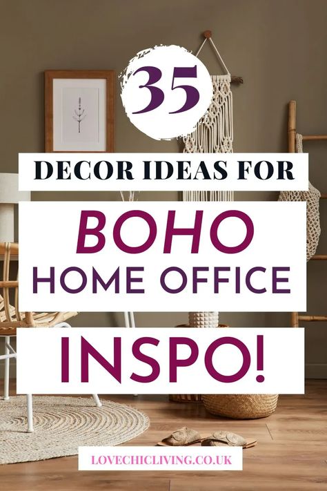 Boho Office Space Workspaces, Boho Office Room, Boho Style Office, Boho Office Decor, Bohemian Home Office, Boho Home Office, Office Inspiration Workspaces, Office Wall Colors, Work From Home Space