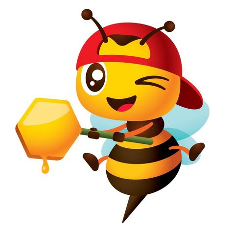 Cartoon cute winking eye bee wearing red snapback cap with hand holding honey comb shaped signage. Honey dripping from honey comb illustration Comb Illustration, Vector Character Illustration, Honey Dripping, Winking Eye, Vector Illustration Character, Bee Classroom, Bee Drawing, Baby Birthday Themes, Cartoon Bee