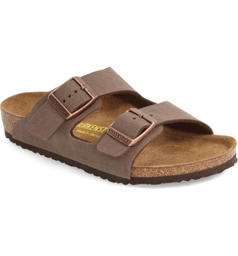 Free shipping and returns on Birkenstock 'Arizona' Suede Sandal (Walker, Toddler & Little Kid) at Nordstrom.com. A soft upper is paired with Birkenstock's signature contoured footbed for a sandal with unbeatable comfort. Birkenstock Arizona Mocha, Sandals Outfit, Good Posture, Slides Sandals, Eva Sole, Girls Sandals, Birkenstock Arizona, Athletic Outfits, Suede Sandals