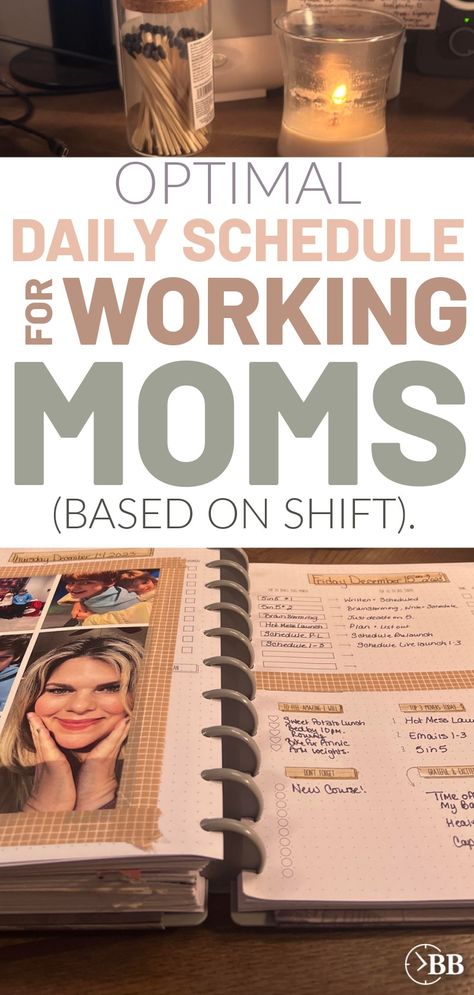 Use this ideal or optimal daily schedule for working moms as a template to fill in your own life. Includes cleaning, morning routine, nighttime routine. workouts and exercise, and meals, after school sports etc. Productivity For Moms, Morning Schedule For Women, Daily Tasks Ideas, Daily Routine Schedule 8-5 Job, Morning Routine For Moms Who Work, Working Mom Daily Schedule, After School Routine With Sports, How To Schedule Your Day Daily Routines, Morning Routine For Working Moms