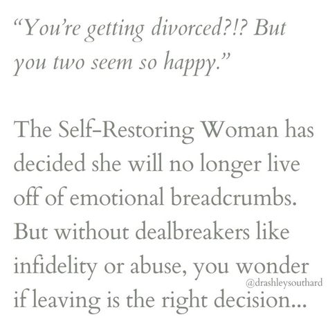 Just because it looks good... Just because it's "not that bad"... Just because they're not hitting you... ...doesn't mean it feels good. 🤷‍♀️ Self-Restoration invites you to see that the love your heart craves reaches far beyond the superficial interactions of day-to-day life. Far beyond things being good enough. You're longing for depth, intimacy, vulnerability, and mutual growth. 💕 You're longing to feel seen, safe, and understood. ✨ You're longing to know that you mean the wor... Solo Life, Being Good Enough, Psychology 101, I Am Not Afraid, Getting Divorced, Being Good, Mean It, Good Enough, True Story