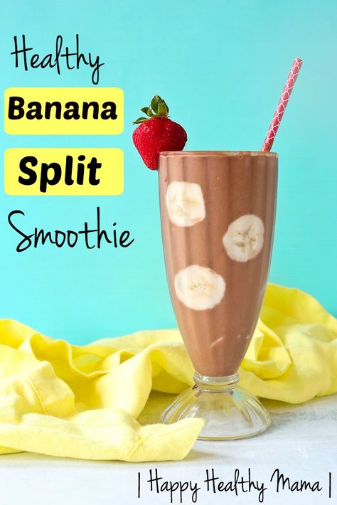 This Healthy Banana Split Smoothie is healthy enough to have for breakfast, but delicious enough to enjoy for dessert!! #healthy #smoothie #breakfast #kids #chocolate #peanutbutter #bananasplit #recipes #forenergy Healthy Smoothie Breakfast, Banana Split Smoothie, Ninja Smoothie Recipes, Healthy Banana Split, Peanutbutter Smoothie Recipes, Breakfast Kids, Smoothie Breakfast, Chocolate Peanutbutter, Banana Smoothie Bowl