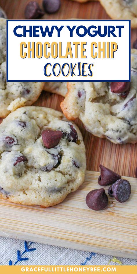 These Chewy Yogurt Chocolate Chip Cookies are the perfect Christmas cookies to gift to friends, family, neighbors, and of course Santa. This cookie recipe calls for Greek yogurt, which gives them a more soft and moist texture. Make these amazing, soft, chewy cookies in just 30 minutes. Greek Yogurt Cake Mix Cookies, Greek Yogurt Cookies Healthy, Greek Yogurt Oatmeal Cookies, Healthy White Chocolate Chip Cookies, Greek Yogurt Cookie Recipes, Greek Yogurt Chocolate Chip Cookies, Yogurt Chocolate Chip Cookies, Cookies Made With Yogurt, High Protein Christmas Cookies