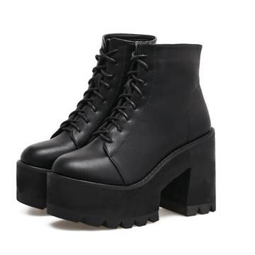 Black Boots Platform, Black Lace Up Ankle Boots, Boots Thick, Shoes Chunky, Ankle Boots Women, Punk Boots, Women High Heels, Boots Chunky, Heel Ankle Boots