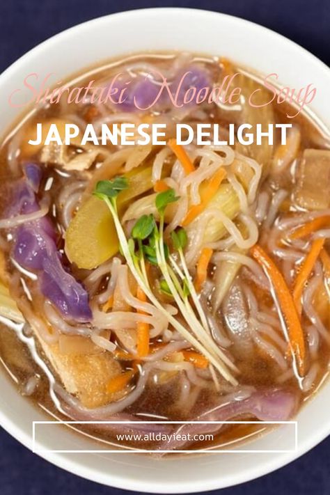 Delicious shirataki noodle soup recipe with vegetables and dashi broth. Enjoy the perfect blend of flavors in this satisfying dish. Vegetable Soup Ingredients, Japanese Noodle Dish, Recipe With Vegetables, Healthy Japanese Recipes, Vegetable Noodle Soup, Lentil Vegetable Soup, Deep Fried Tofu, Dashi Broth, Shirataki Noodles