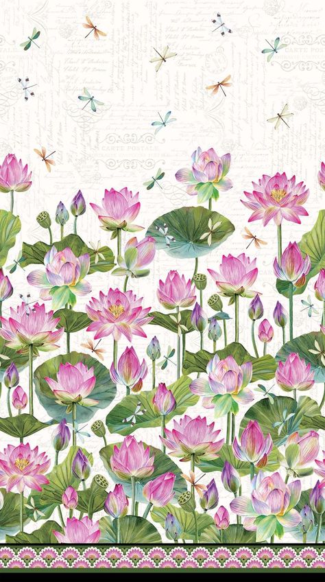 Northcott Fabrics, Pichwai Paintings, Digital Print Fabric, Digital Flowers, Border Print, Quilt Kits, Water Lilies, Dragonflies, Lily Pads