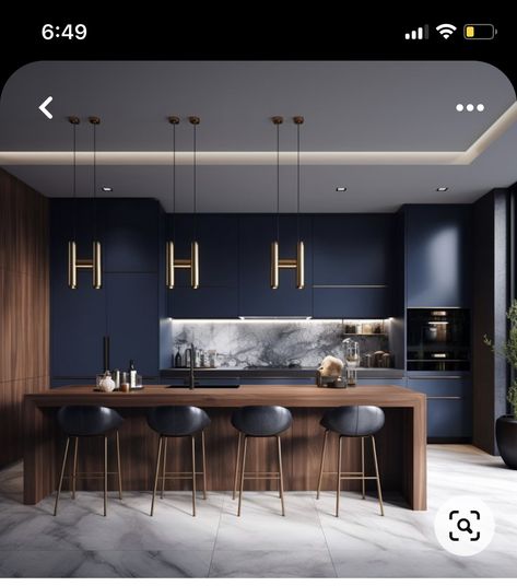 Apartment Girly, Dark Blue Kitchens, Baddie Room, Blue Kitchen Designs, Navy Blue Kitchen, Navy Kitchen, Blue Kitchen Cabinets, Interior Vintage, Kitchen Design Modern Small