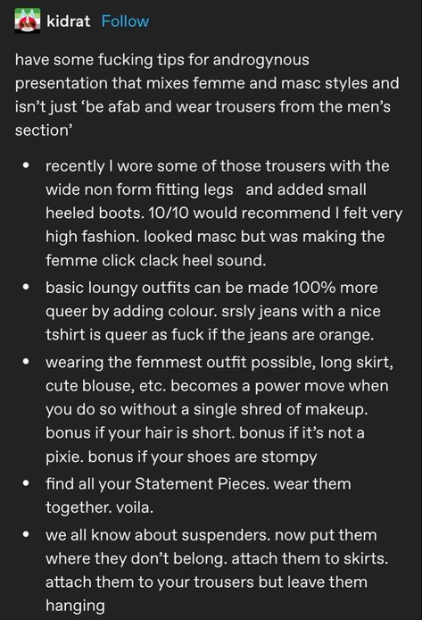 Nonbinary Date Outfit, Outfit Inspo Nonbinary, Transmasc Advice, Androgyny Tips, Enby Tips, Amab Nonbinary, Ftm Style, Gnc Fashion, Ftm Clothing