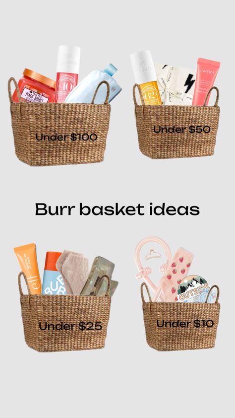 Burr Basket ideas!! Fun idea to get for you friends or for birthdays and Christmas!!! Skincare Gift Basket, Presents For Bff, Xmas List Ideas, Girly Christmas Gifts, Making A Gift Basket, Baskets Ideas, Girly Birthday Party, Best Gift Baskets, Sleepover Birthday Parties