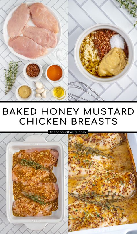 Tender and delicious these Baked Honey Mustard Chicken Breasts only take minutes to prep. Perfect as a main dish, on a salad, or even meal prepping, the possibilities are endless! Baked Honey Mustard Chicken Breast, Baked Honey Mustard Chicken, Baked Honey Dijon Chicken, Honey Mustard Chicken Oven, Honey Mustard baked Chicken Breast Recipes Mustard Sauce For Chicken, Baked Chicken Breast Recipes, Honey Mustard Chicken Marinade, Honey Chicken Breast, Mustard Marinade For Chicken, Baked Honey Mustard Chicken, Honey Mustard Chicken Breast, Mustard Chicken Breast, Honey Baked Chicken