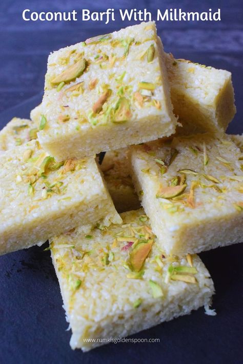 coconut burfi, coconut barfi, coconut burfi recipe, coconut barfi recipe, how to make coconut barfi, how to make coconut burfi, coconut burfi without milk, yellow coconut burfi, coconut burfi with milkmaid, coconut barfi with milkmaid, desiccated coconut burfi, coconut burfi with condensed milk, how to make coconut burfi at home, coconut barfi with condensed milk, instant coconut burfi, instant coconut barfi, coconut barfi without condensed milk, coconut barfi using condensed milk Coconut Barfi Recipe, Easy Indian Sweet Recipes, Coconut Barfi, Coconut Burfi, Barfi Recipe, Desiccated Coconut, Condensed Milk Recipes, Sweet Recipe, Fudge Recipe