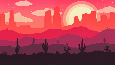 #red #pink #cactus #art #illustration #landscape #wasteland #silhouette #minimal fantasy landscape minimal art #sunset #graphics #4K #wallpaper #hdwallpaper #desktop Desert Vector, Cactus Jack Wallpaper, Zero Wallpaper, Desert Scene, Wilde Westen, Landscape Illustration, Pastel Background, Original Wallpaper, Vintage Wallpaper