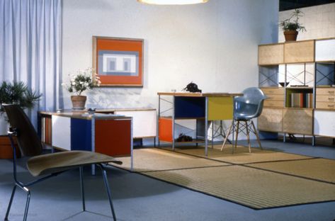 EAMES STORAGE UNITS AND DESKS - Eames Office Eames Hang It All, Eames Desk, Eames Storage Unit, Hang It All, Desk Units, Eames House, Eames Office, Playful Decor, Industrial Shelving