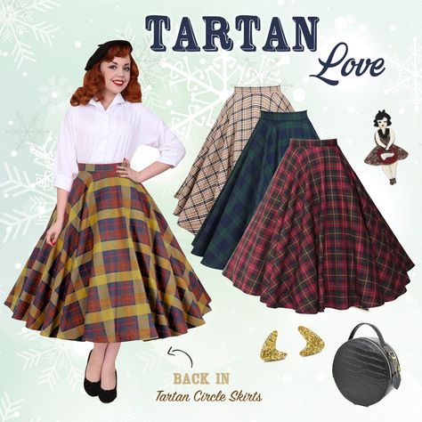 Full Circle Skirt Outfit, Vintage Circle Skirt, Full Circle Skirt Pattern, 1950s Girls Fashion, Vintage Skirts 1950s, Full Skirt Pattern, Tartan Skirt Outfit, 1950 Outfits, Vintage Skirt Pattern