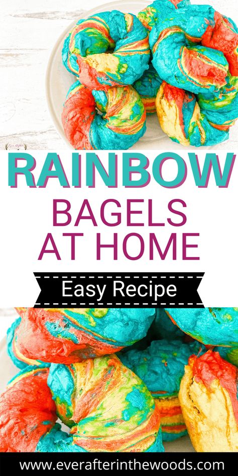 Rainbow Bagel Recipe, Rainbow Bagels, Rainbow Bread, Tie Dye Cupcakes, Rainbow Desserts, Weekday Breakfast, Bagel Recipe, Holiday Breakfast, Delicious Donuts