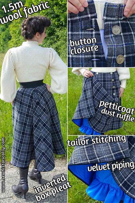 Edwardian Plaid Walking Skirt - From 1.5m Fabric - Sew Historically Diy Victorian Skirt, Edwardian Sewing Patterns Free, Historical Sewing Projects, Free Historical Sewing Patterns, Sewing Clothes Patterns Free, Edwardian Walking Skirt Pattern, Autumn Sewing Patterns, Victorian Sewing Patterns, Skirt With Pockets Pattern