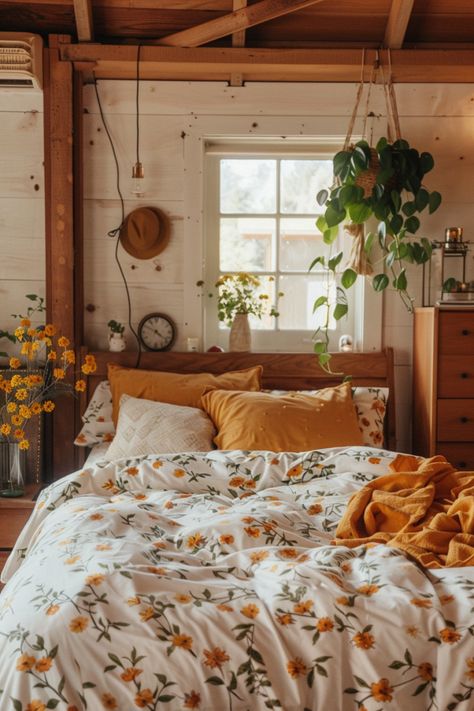 Aesthetic Room Ideas Cottagecore, Simple Guest Room Ideas Cozy, Cottagecore Farmhouse Bedroom, How To Make A Room Cozy, Cottage Room Aesthetic, Bedroom Ideas Floral, Green Cottagecore Aesthetic, Sunny Decor, Vintage Boho Room