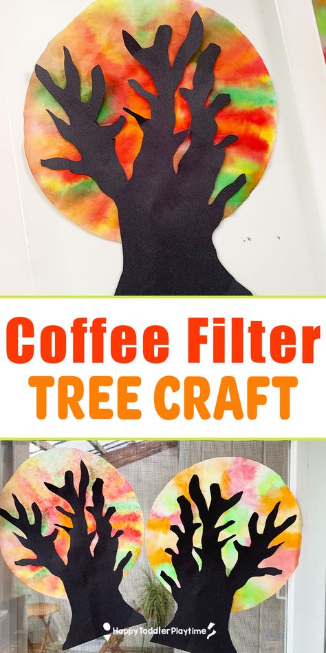 Coffee Filter Tree Craft - Happy Toddler Playtime Tree Creative Curriculum, Paper Ghosts, New Year Card Ideas, New Year Card Making, Adaptive Art, Fall Crafts For Toddlers, Harvest Crafts, September Crafts, Preschool Crafts Fall