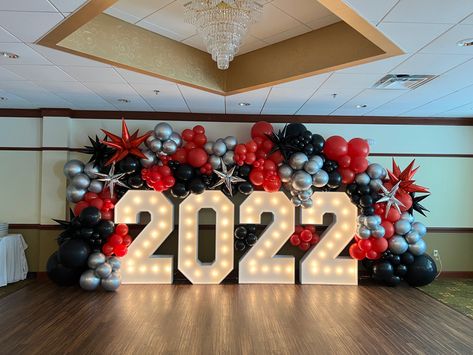 2023 Marquee Numbers With Balloons, 2023 Marquee Numbers, Graduation Podium Decorations, 2024 Marquee Numbers, Marquee Lights With Balloons, Graduation Dinner Ideas Decorations, Banquet Balloon Decorations, Graduation Marquee Letters, Grad Marquee Letters With Balloons