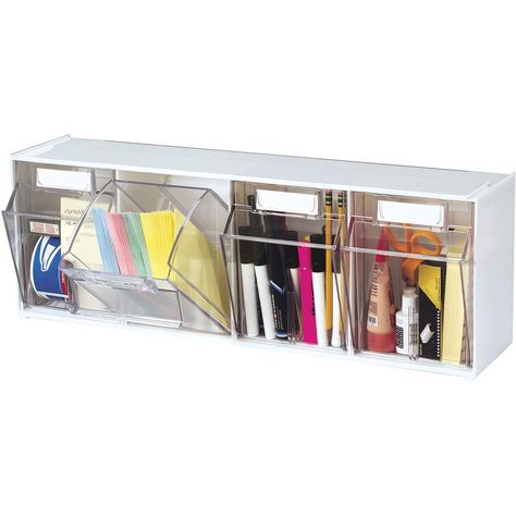 PRICES MAY VARY. Perfect for organizing and grouping small office, breakroom or household supplies Clear plastic let you easily see supplies Dovetail design lets you stack and connect multiple units to form a custom storage system Bins tilt out and stay open for easy access Can be used on countertop or mounted for wall storage Cubicle Panels, Clear Bins, Modular Unit, Writing Utensils, Custom Storage, Desktop Storage, Home Office Organization, Small Office, Work Space Organization