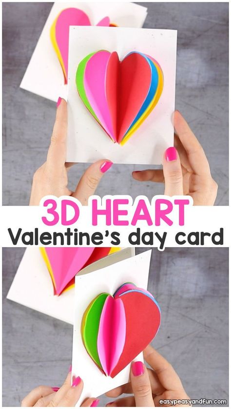 Heart Card Template, 3d Heart Card, Heart Pop Up Card, Valentines Diy Kids, Valentines Day Cards Diy, Valentine Card Crafts, Pop Up Card Templates, Easy Valentine Crafts, Valentine's Day Crafts For Kids