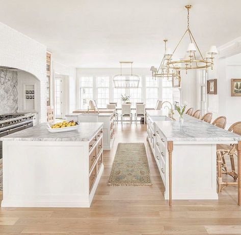 The Double Island Kitchen Trend – Petite Haus Double Island Kitchens, Double Island, Double Island Kitchen, Cottage Kitchen Design, Small Cottage Kitchen, Inset Cabinets, Gorgeous Kitchens, Kitchen Trends, Modern Farmhouse Kitchens