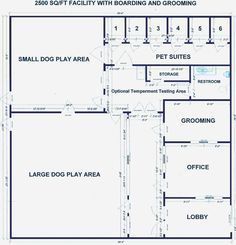 dog kennel floor plan | 2500 sq ft with boarding and grooming Dog Daycare Design, Dog Kennel Flooring, Dog Boarding Ideas, Dog Daycare Business, Dog Play Area, Hotel Pet, Indoor Dog Park, Pet Daycare, Dog Boarding Facility