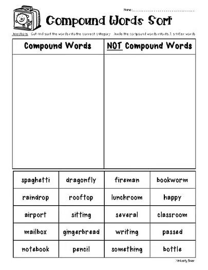 Compound Word or Not? Cut and Paste Sorting Worksheet by 4 Little Baers Sorting Worksheet, Compound Words Worksheets, Color Worksheet, Kindergarten Phonics, Kindergarten Phonics Worksheets, Reading Tutoring, Phonics Kindergarten, Compound Words, Word Sorts