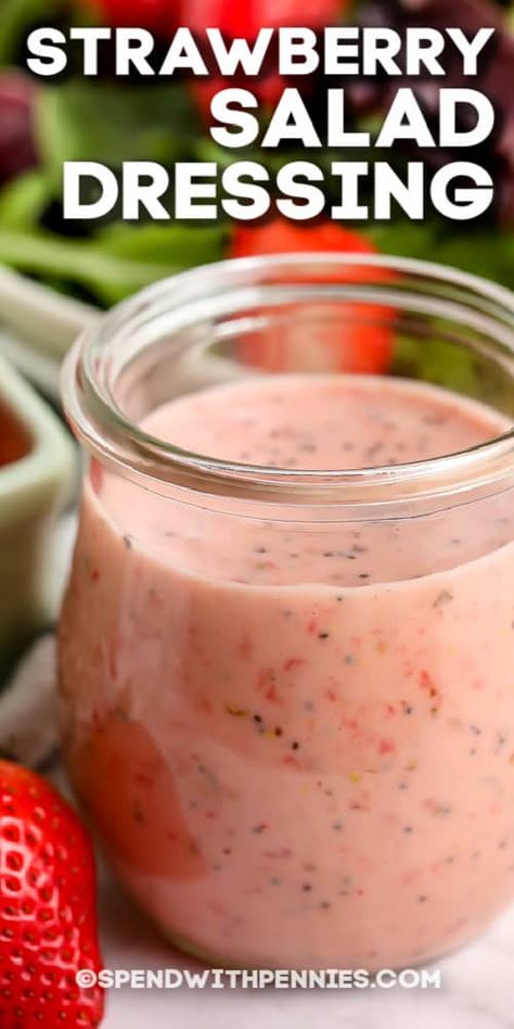 Strawberry vinaigrette is the best ever poppyseed dressing. Homemade dressings have no preservatives so they have natural fresh and creamy flavors! #spendwithpennies #strawberrysaladdressing #strawberryvinaigrette #dressing #recipe #creamy #homemade #healthy #fresh #sweet #easy #best #howtomake #diy Strawberry Salad Dressing, Crisp Salad, Homemade Dressings, Strawberry Vinaigrette, Salad Dressing Recipes Healthy, Poppyseed Dressing, Sweet Easy, Salad Dressing Recipes Homemade, Spinach Strawberry Salad