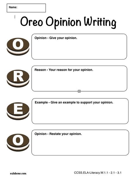 iPad Graphic Organizer - OREO Opinion Writing - Plain (iPad Pages Template): http://oakdome.com/k5/lesson-plans/iPad-lessons/ipad-common-core-graphic-organizer-oreo-opinion-writing.php: Oreo Opinion Writing, Opinion Writing Graphic Organizer, Writing Graphic Organizers, 3rd Grade Writing, 2nd Grade Writing, 1st Grade Writing, Writing Anchor Charts, 4th Grade Writing, Opinion Writing