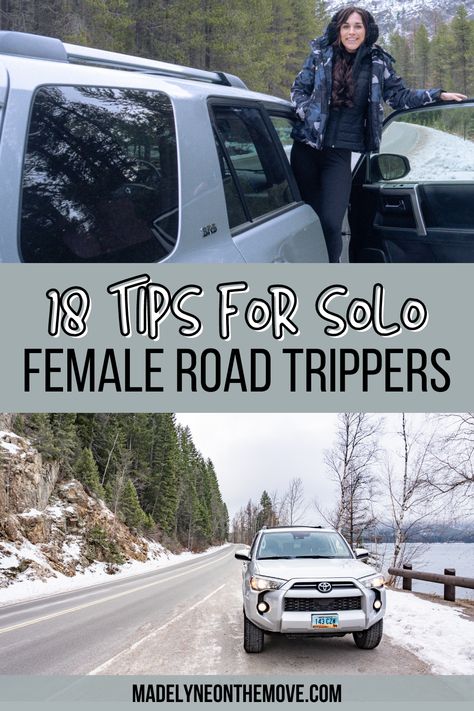 Travel Essentials For Women Road Trip, Cross Country Camping Road Trip, Car Camping Road Trip, Girls Road Trip Essentials, Solo Car Camping Women, Traveling Alone Tips, Cross Country Road Trip Essentials, Solo Road Trip Woman, Solo Road Trip Aesthetic