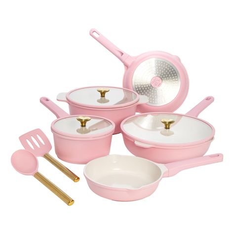 Pink Cookware, Ceramic Nonstick Cookware, Safest Cookware, Nonstick Cookware Sets, Pots And Pans Sets, Cooking Set, Nonstick Cookware, Pink Kitchen, Cookware Sets