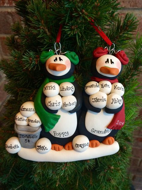 Polymer Clay Snowman, Clay Snowman, Penguin Family, Snowman Family, Family Ornaments, Polymer Clay Ornaments, Snowman Christmas Ornaments, Christmas Clay, Owl Family