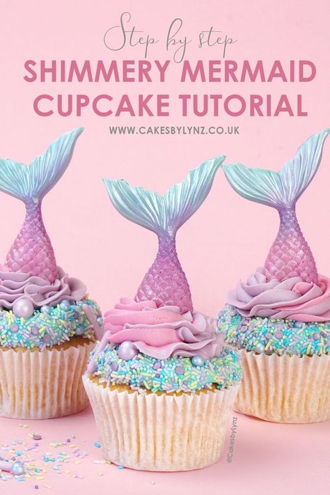 How to create Shimmery Mermaid Cupcakes with Buttercream Frosting - Mermaid Cake Topper Tutorial Diy Mermaid Cupcakes, Mermaid Tail Cupcake Cake, Mermaid Cupcakes Ideas, Different Buttercream, Mermaid Tail Cupcakes, Mermaid Cupcake Cake, Little Mermaid Cupcakes, Cupcakes With Buttercream Frosting, Easy Cupcakes Decoration