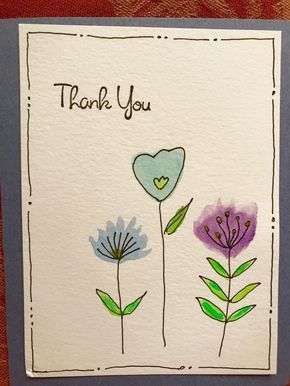 watercolor thank you card Art Cards Ideas, Watercolour Cards Simple, Easy Watercolor Cards Ideas, Card Painting Ideas, Card Painting, Watercolor Birthday Cards, Hand Drawn Cards, Thank You Card Design, Envelope Art