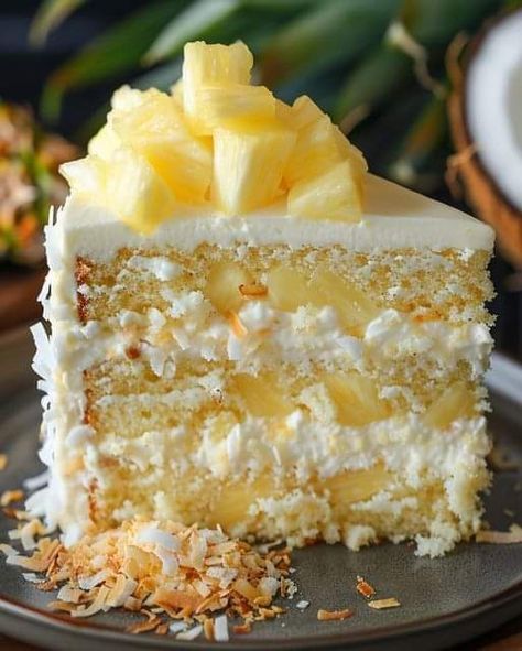 Easy Pineapple Coconut Cake. - FULL RECIPE Tasty Beef Stew Recipe, Pineapple Dessert Easy, Optimal Recipes, Pineapple Coconut Cake, Coconut Pineapple Cake, Tasty Beef Stew, Hummingbird Cake Recipes, Pineapple Cake Recipe, Air Fryer Recipes Dessert