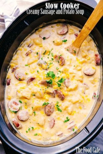 Creamy Sausage And Potato Soup, Recipes With Sausage, Sausage And Potato Soup, Sausage Potato Soup, Sausage And Potatoes, Food Cafe, Sausage Potatoes, Crock Pot Recipes, Crockpot Soup Recipes