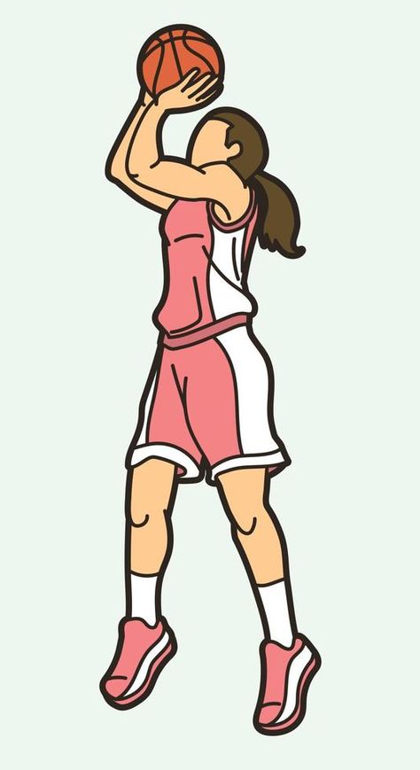 Basketball Female Player Shoot Action Basketball Cute Drawing, Basketball Drawings Sketches, Kawaii Basketball, Basketball Player Drawing, Drawing Basketball, Basketball Female, Bola Jaring, Basketball Project, Basket Poster