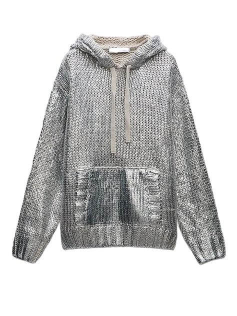 PRICES MAY VARY. Pull On closure Hand Wash Only Silver Sweater, Metallic Sweater, Knitted Hood, Knit Sweatshirt, Sweaters Knitwear, Hooded Sweater, Hooded Pullover, Comfy Outfits, Free Clothes